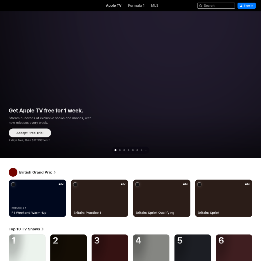tv.apple.com homepage screenshot