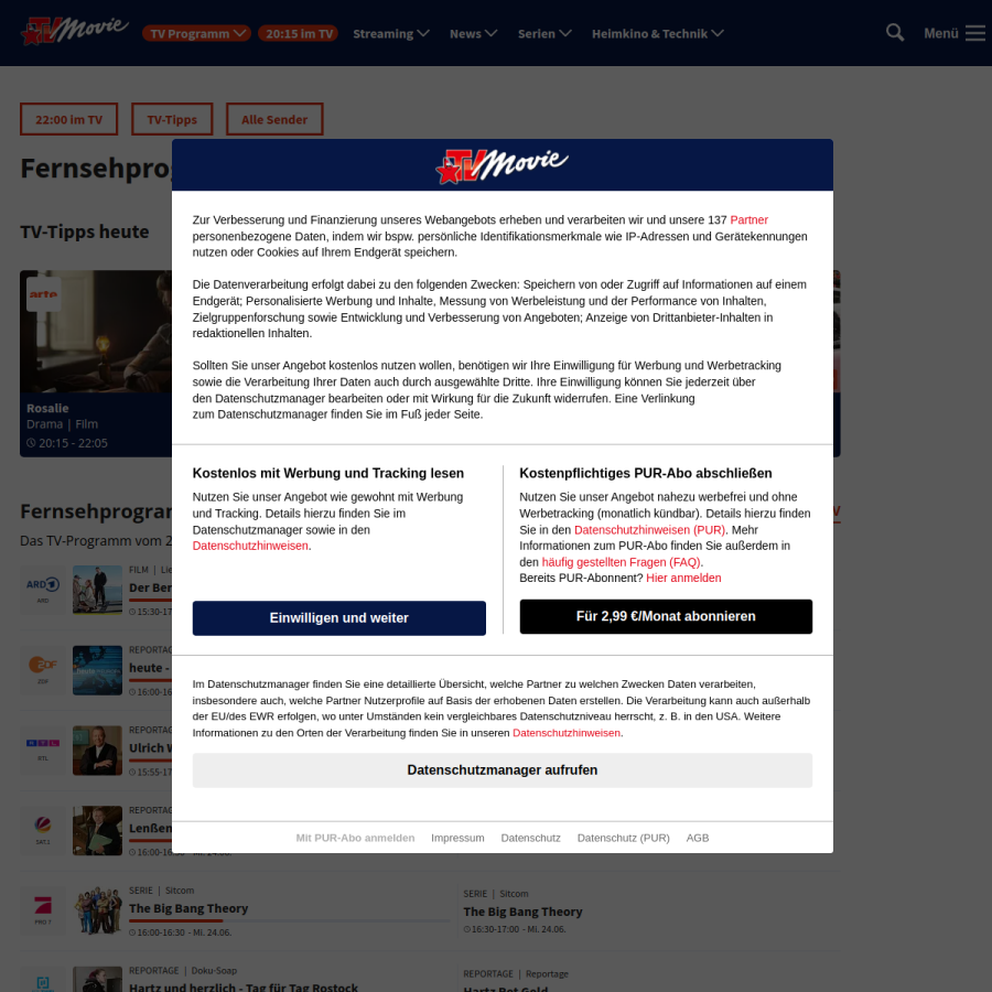 tvmovie.de homepage screenshot