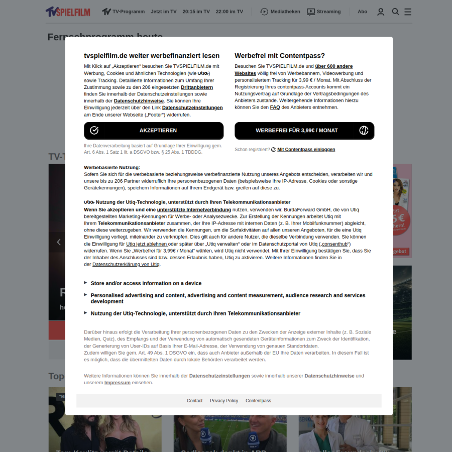 tvspielfilm.de homepage screenshot