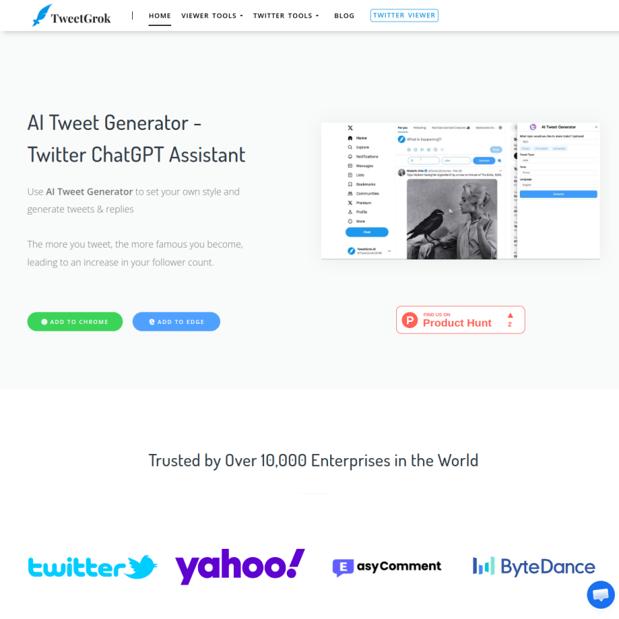 tweetgrok.ai homepage screenshot