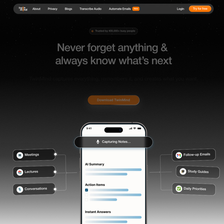 twinmind.com homepage screenshot