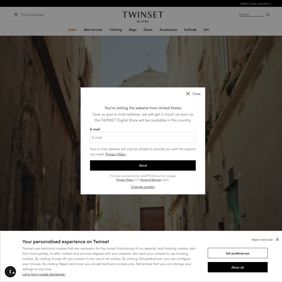 twinset.com homepage screenshot