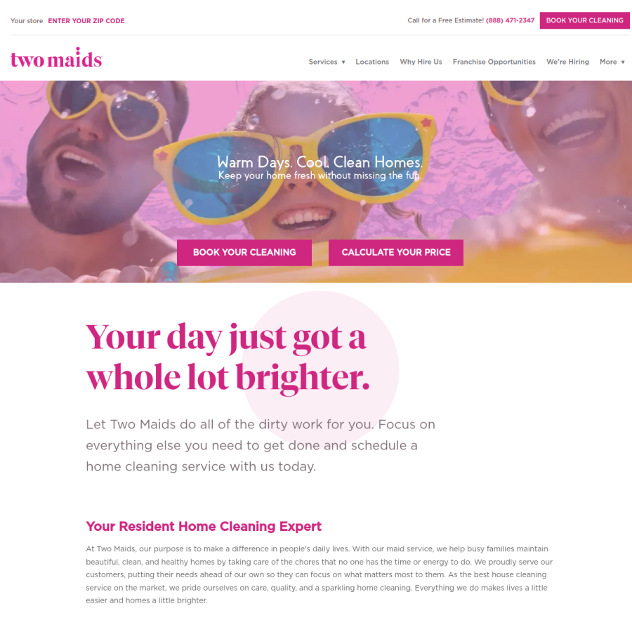 twomaidscleaning.com homepage screenshot
