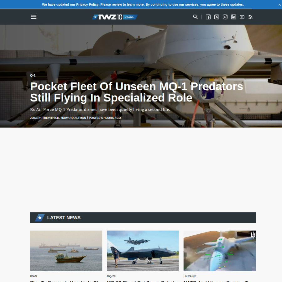 twz.com homepage screenshot