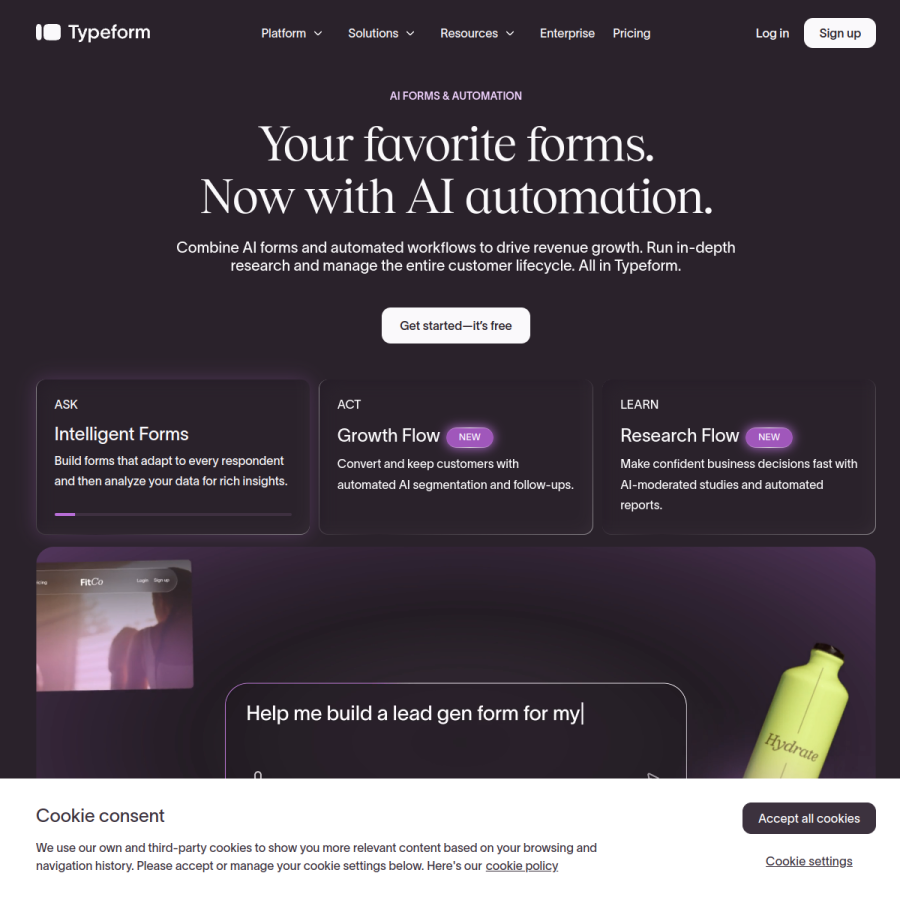 typeform.com homepage screenshot