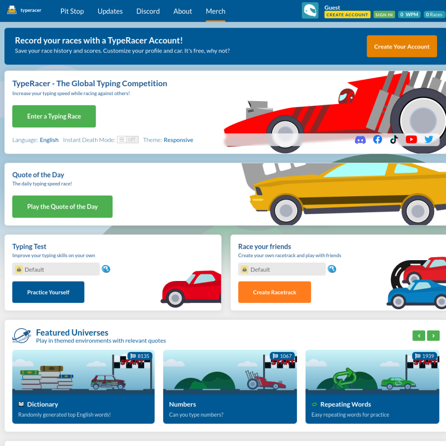 typeracer.com homepage screenshot