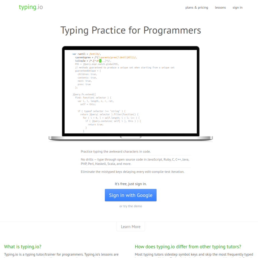typing.io homepage screenshot