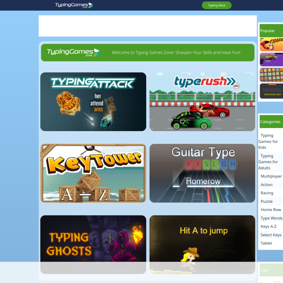 typinggames.zone homepage screenshot