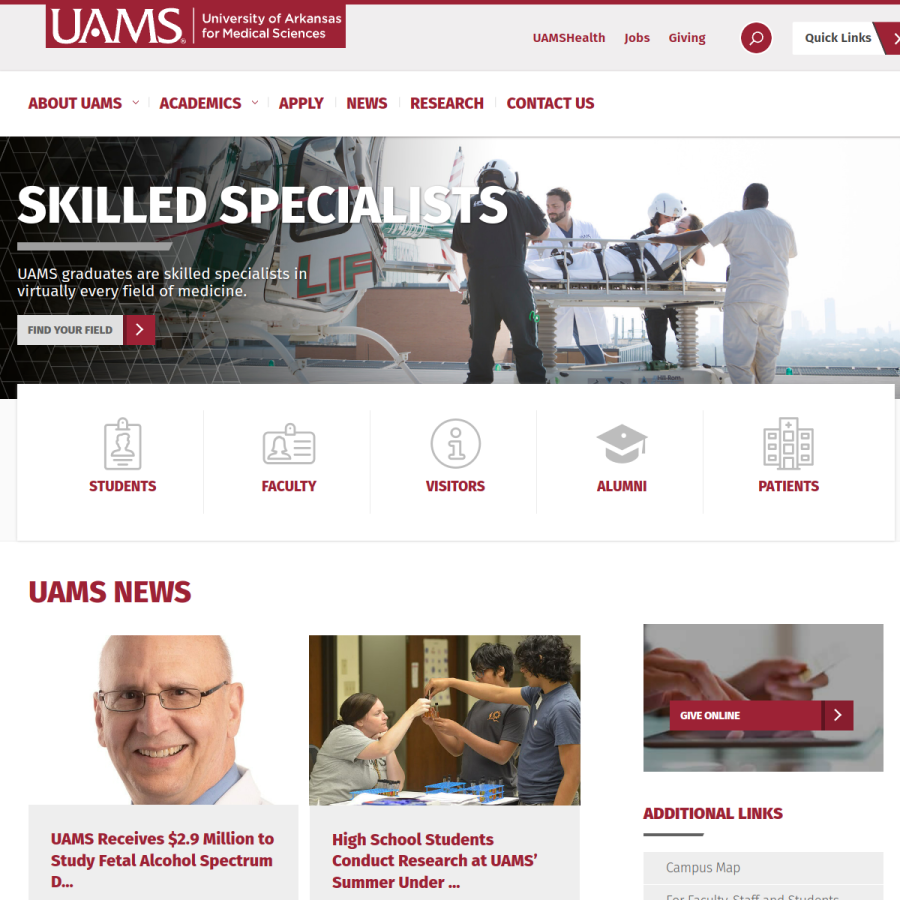 uams.edu homepage screenshot