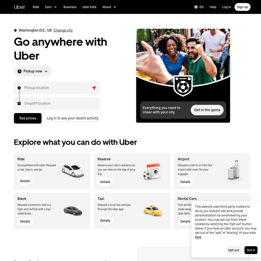 uber.com homepage screenshot