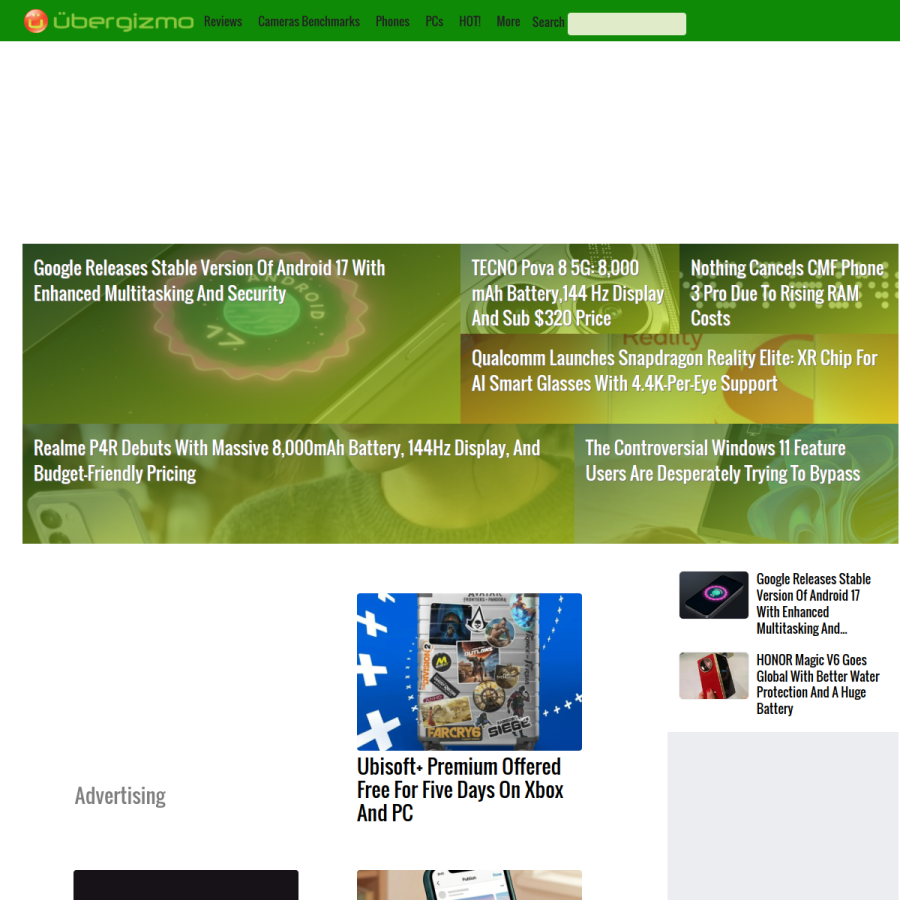 ubergizmo.com homepage screenshot
