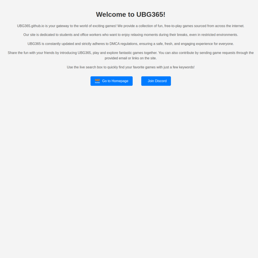 ubg365.github.io homepage screenshot