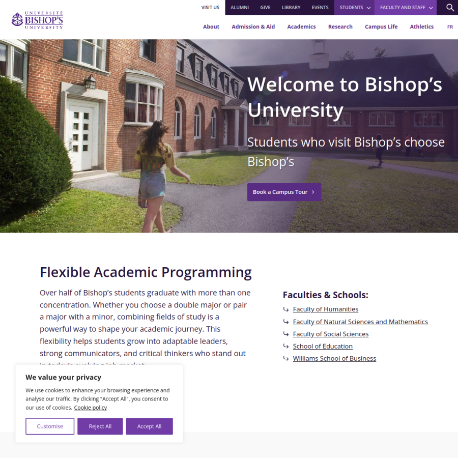 ubishops.ca homepage screenshot