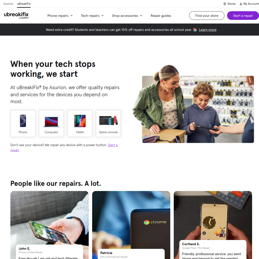 ubreakifix.com homepage screenshot