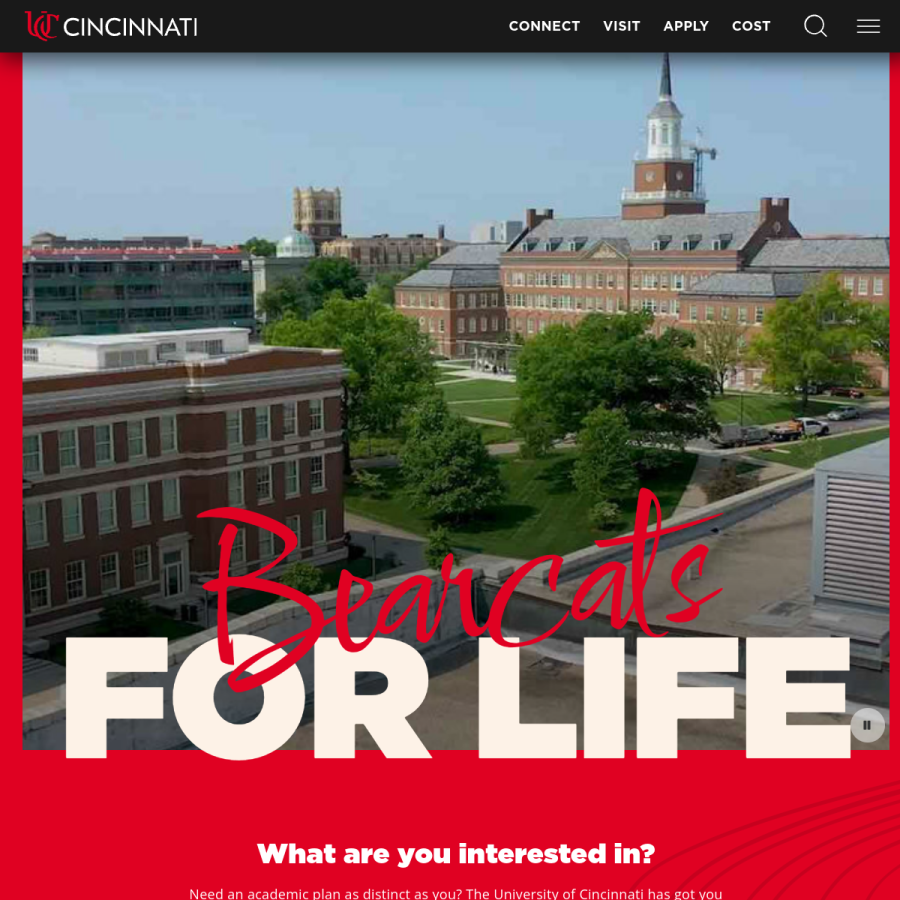 uc.edu homepage screenshot