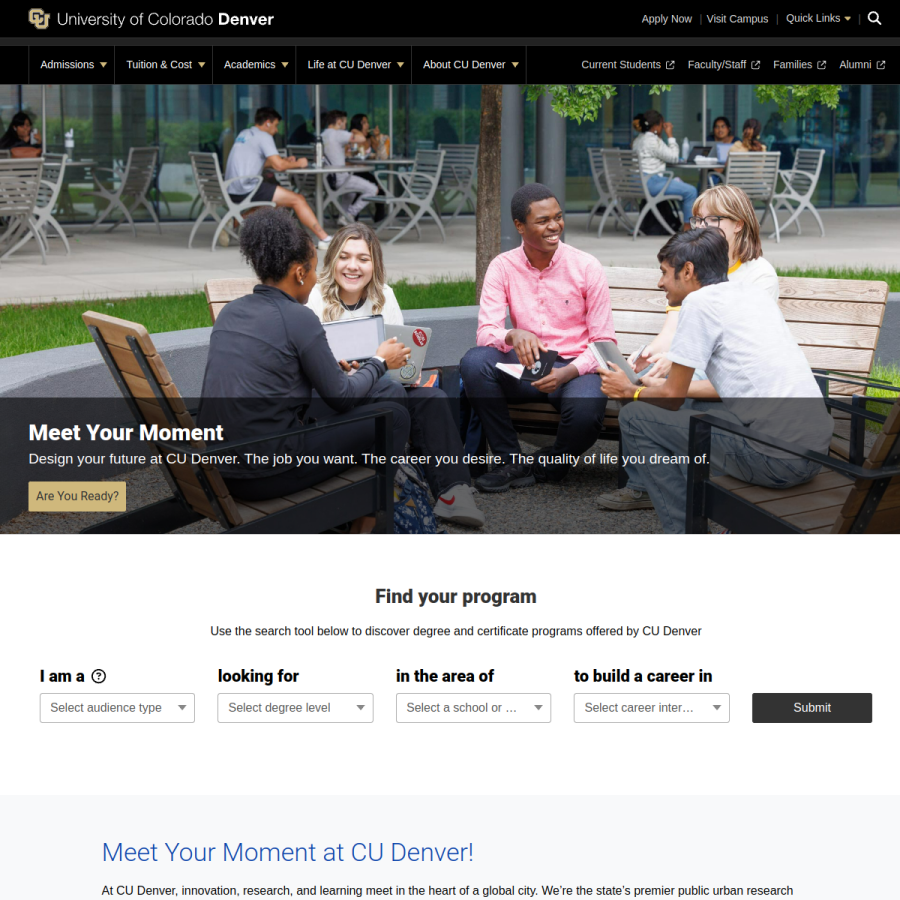 ucdenver.edu homepage screenshot