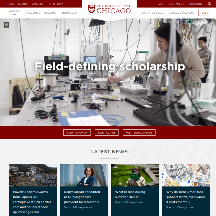 uchicago.edu homepage screenshot
