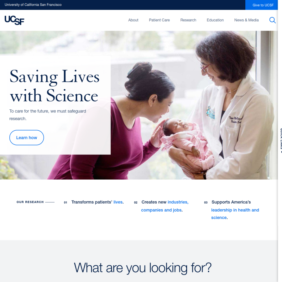 ucsf.edu homepage screenshot