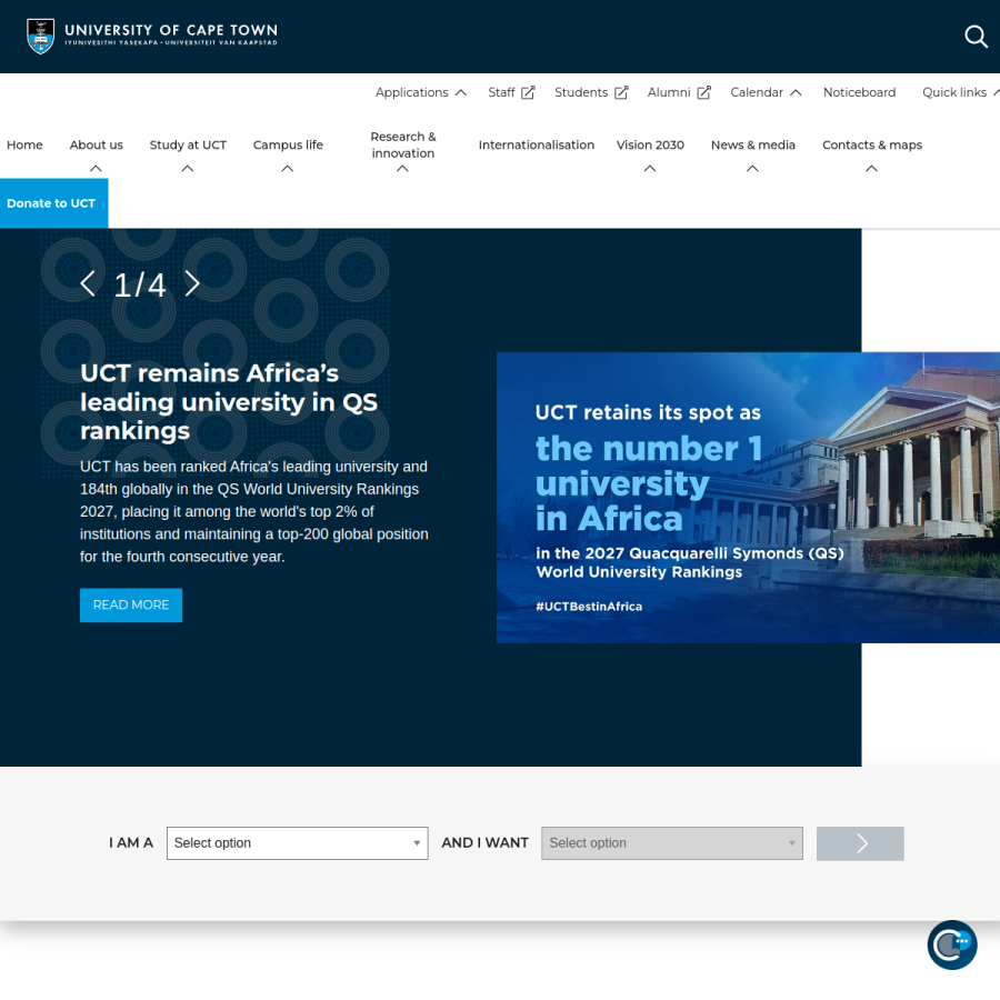 uct.ac.za homepage screenshot