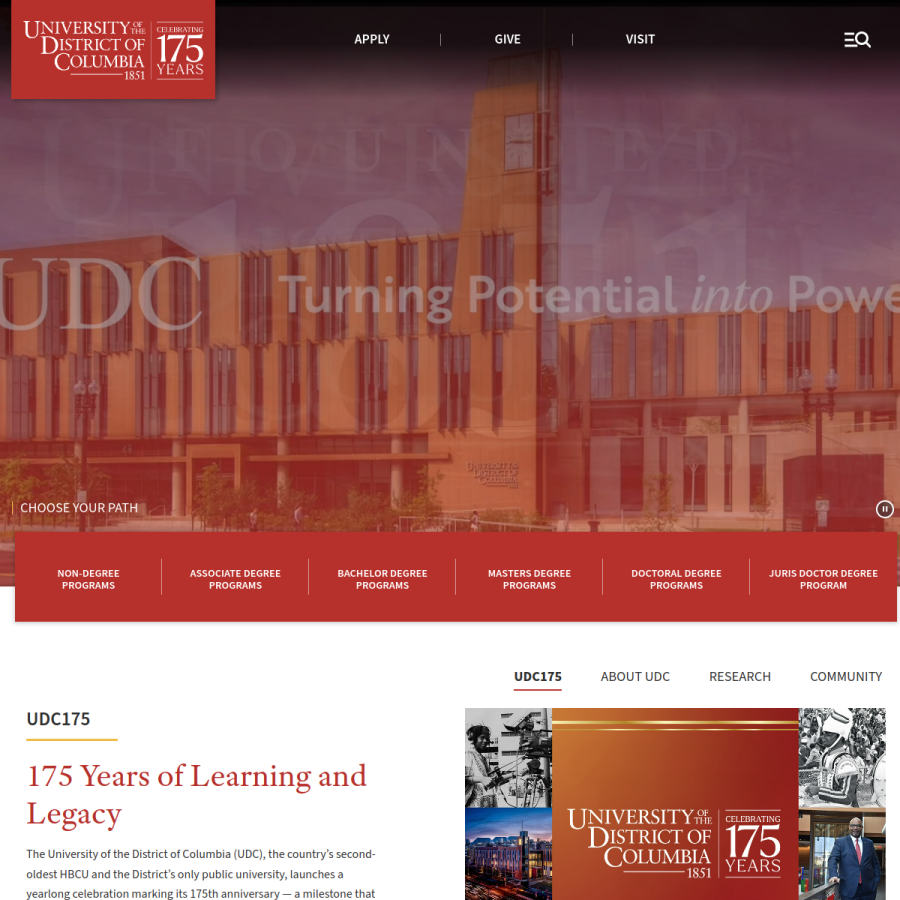 udc.edu homepage screenshot