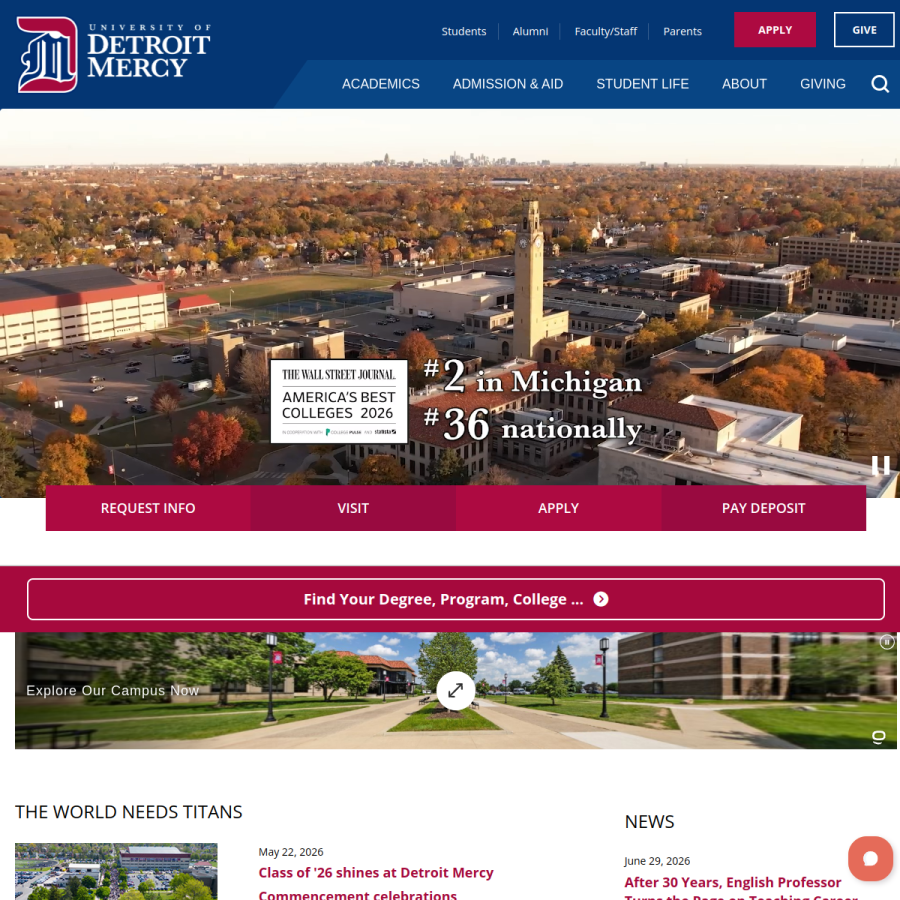 udmercy.edu homepage screenshot