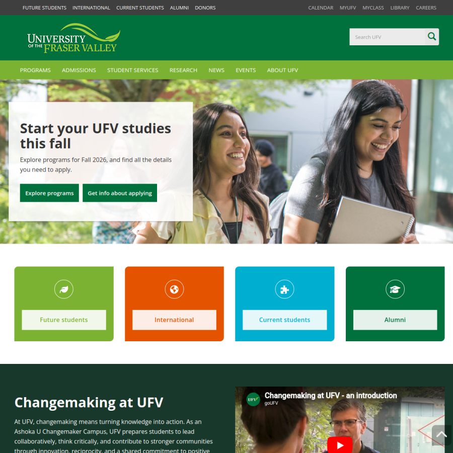 ufv.ca homepage screenshot