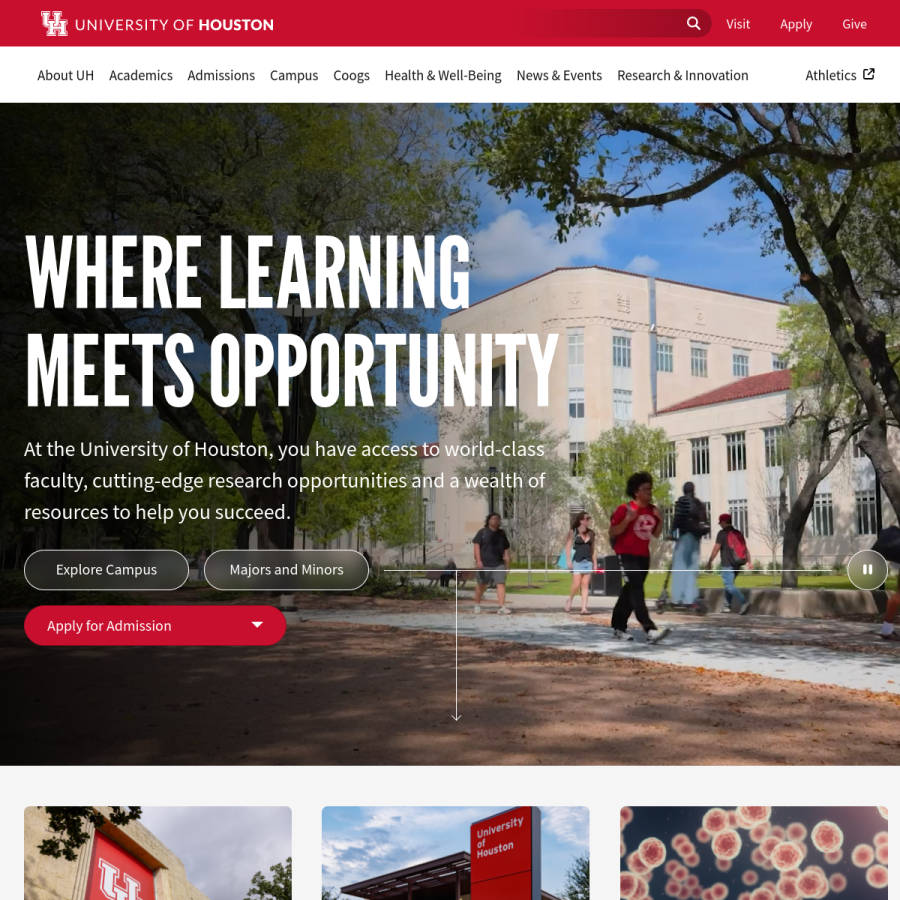 uh.edu homepage screenshot