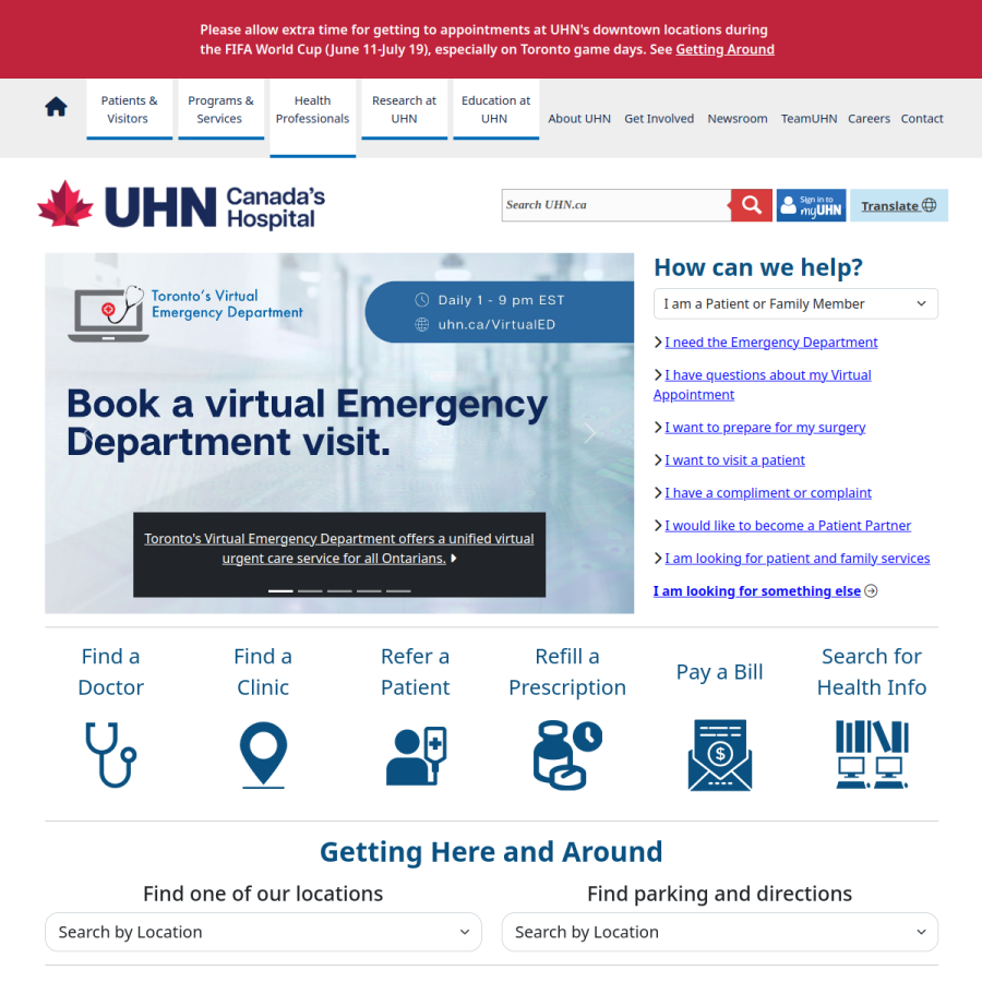 uhn.ca homepage screenshot