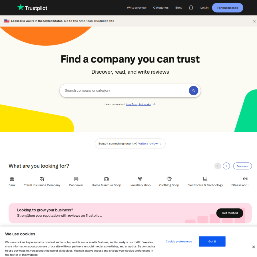uk.trustpilot.com homepage screenshot