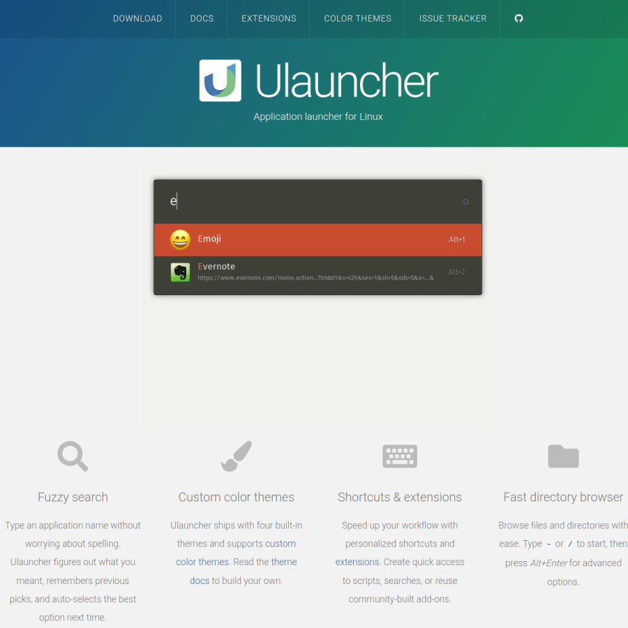 ulauncher.io homepage screenshot