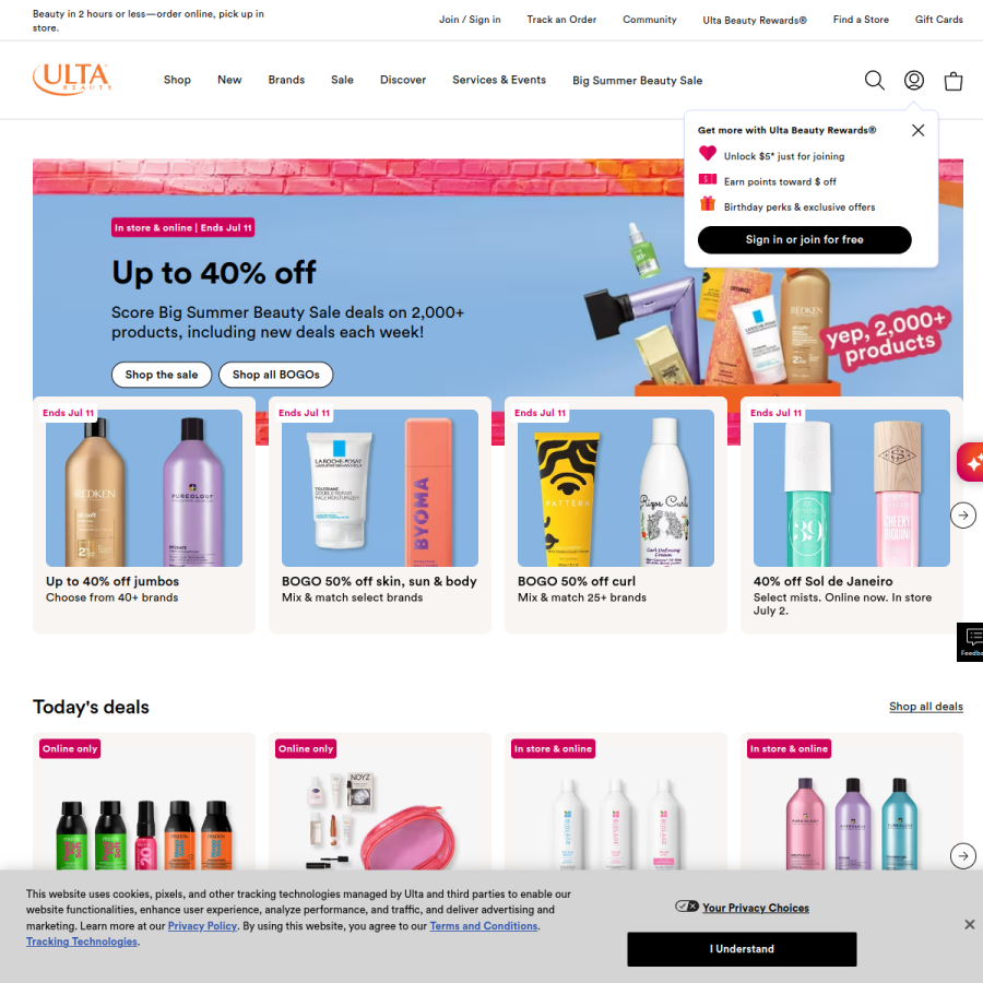 ulta.com homepage screenshot