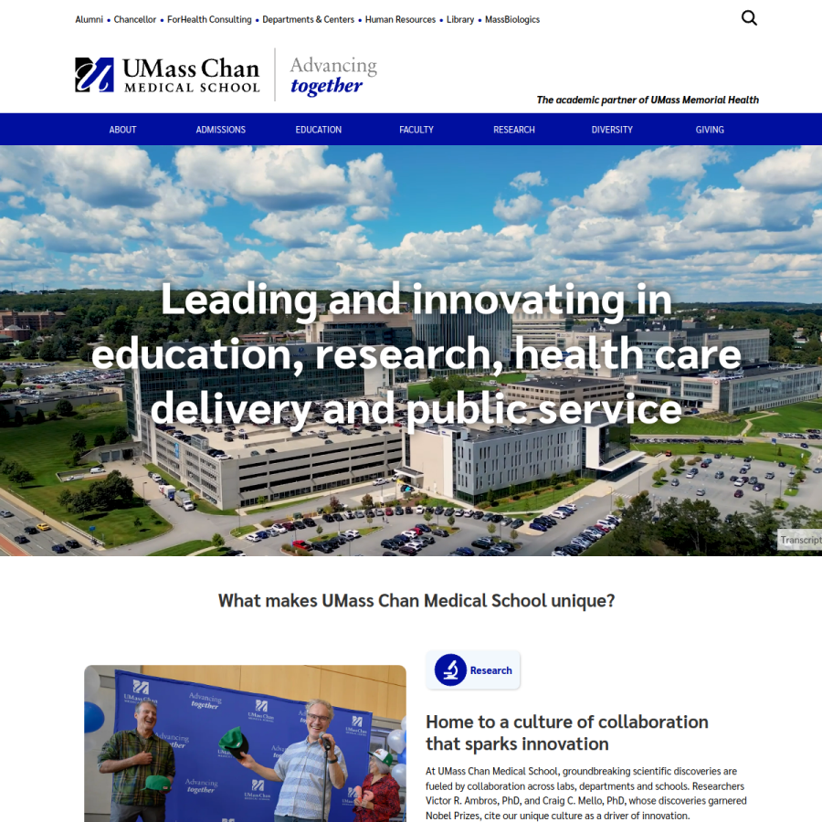 umassmed.edu homepage screenshot
