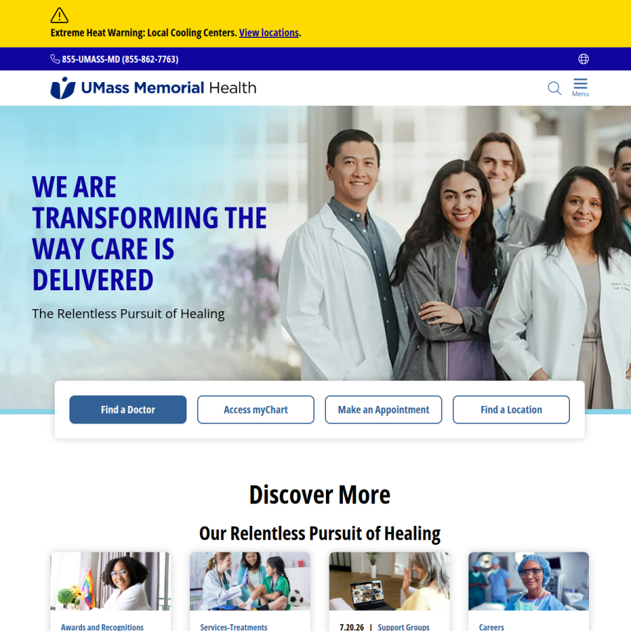 umassmemorial.org homepage screenshot