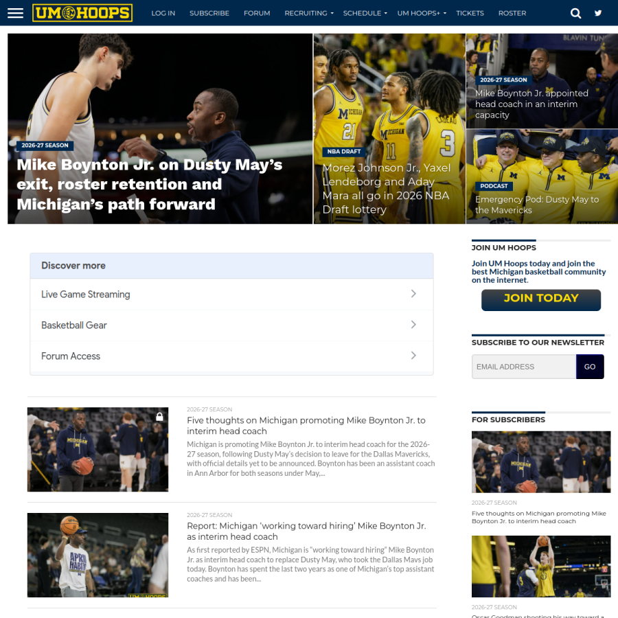 umhoops.com homepage screenshot