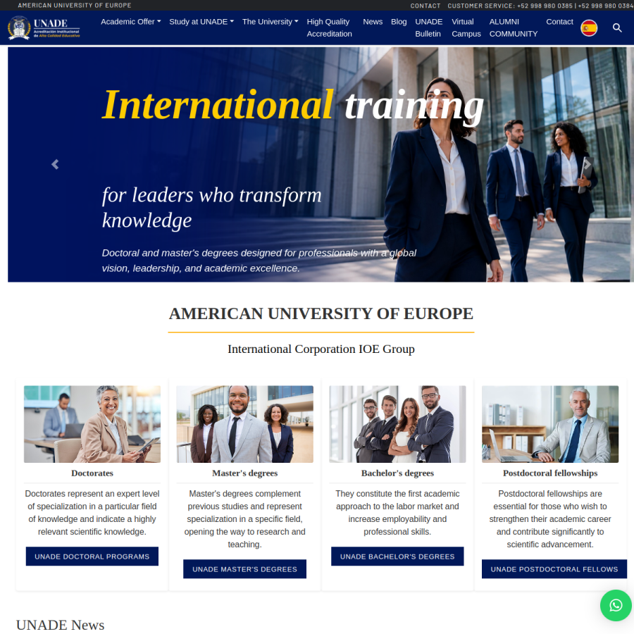 unade.edu.mx homepage screenshot