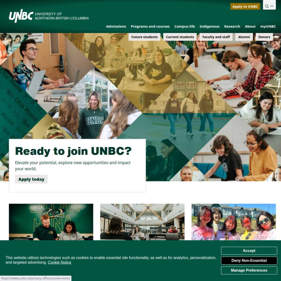 unbc.ca homepage screenshot