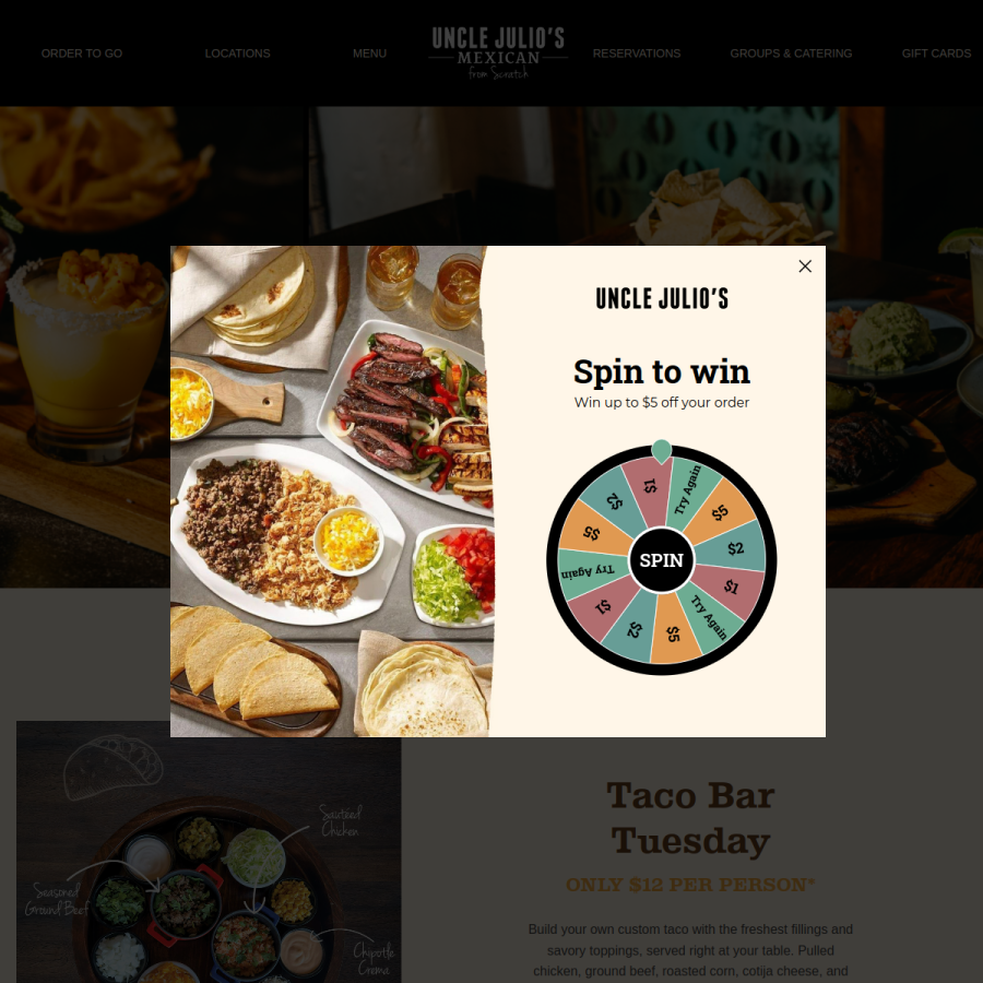 unclejulios.com homepage screenshot
