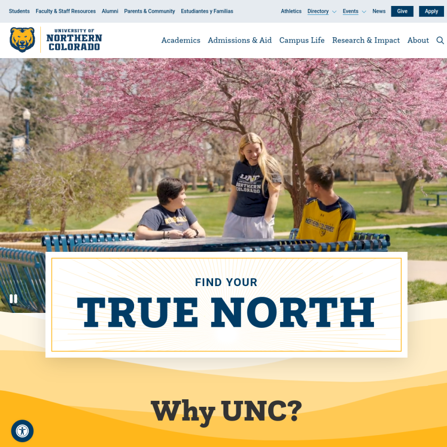 unco.edu homepage screenshot