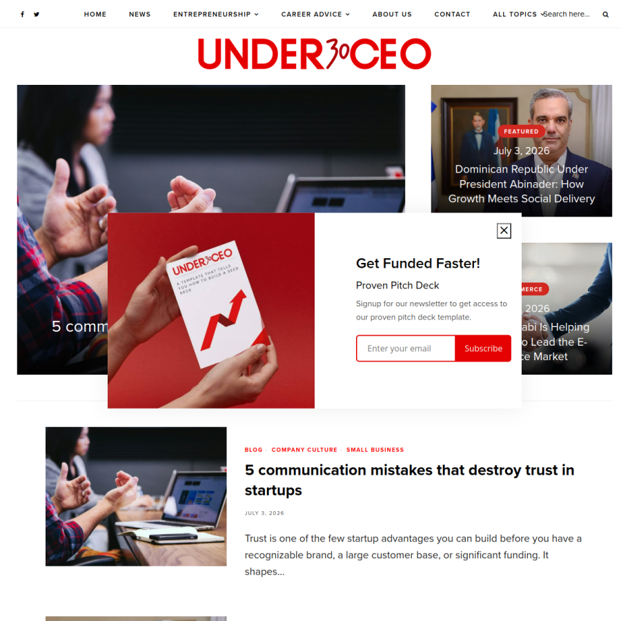 under30ceo.com homepage screenshot
