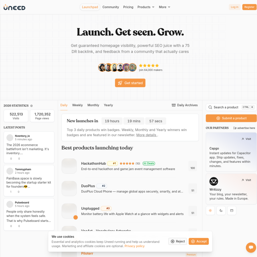 uneed.best homepage screenshot