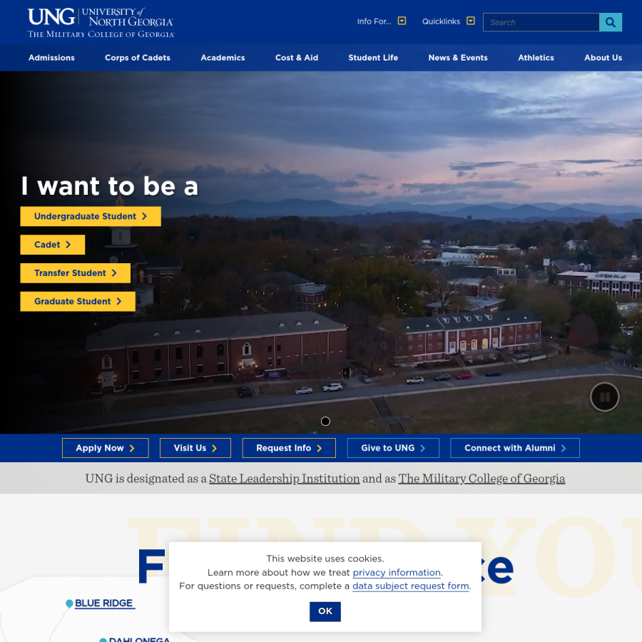 ung.edu homepage screenshot