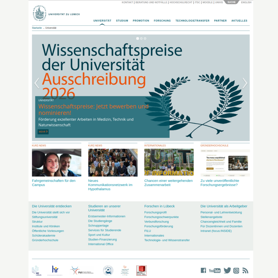 uni-luebeck.de homepage screenshot