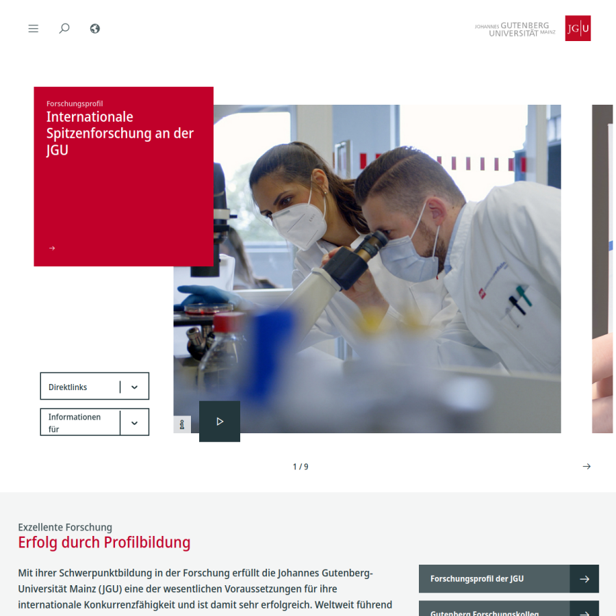 uni-mainz.de homepage screenshot