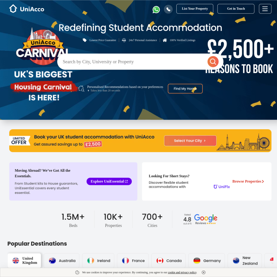 uniacco.com homepage screenshot