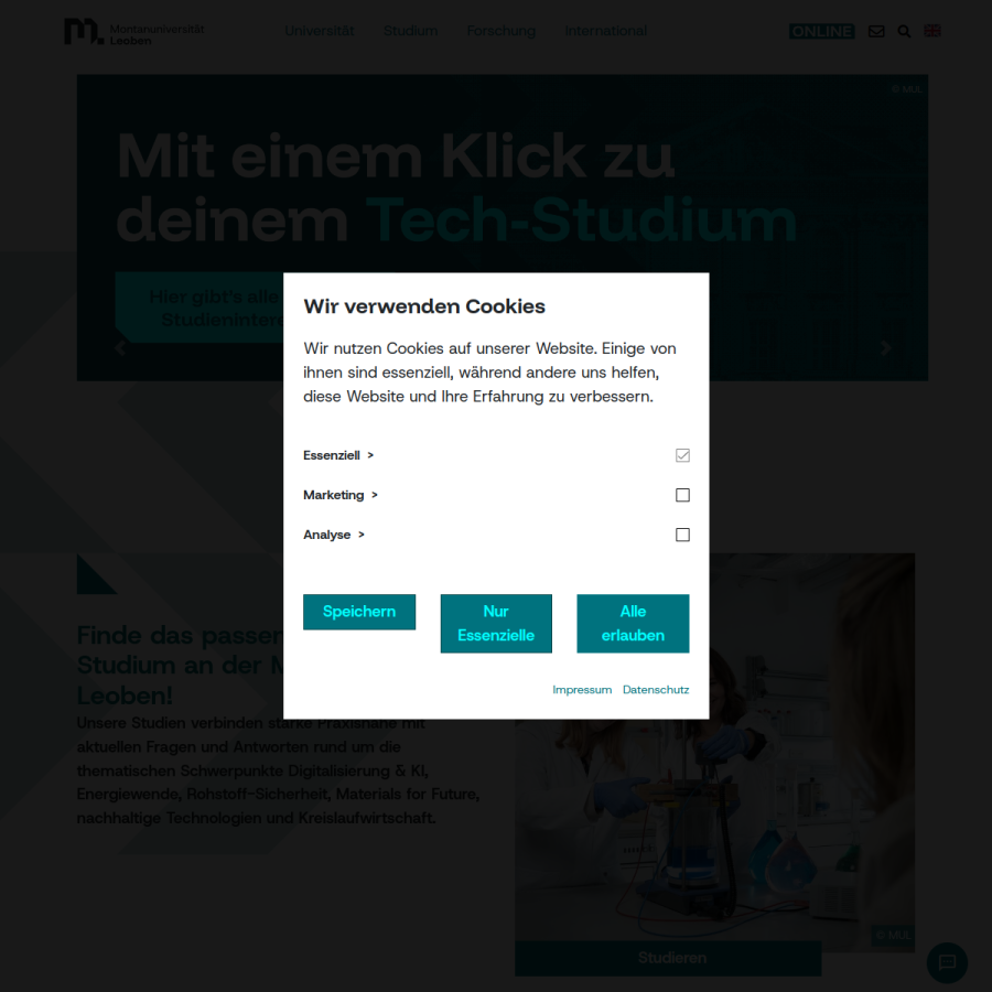 unileoben.ac.at homepage screenshot
