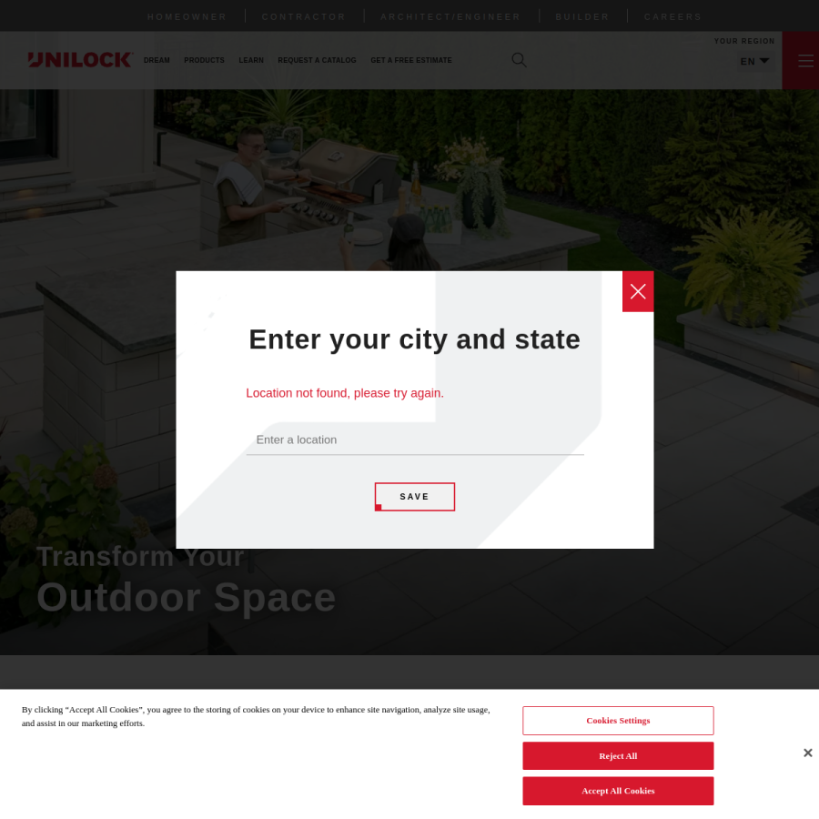 unilock.com homepage screenshot
