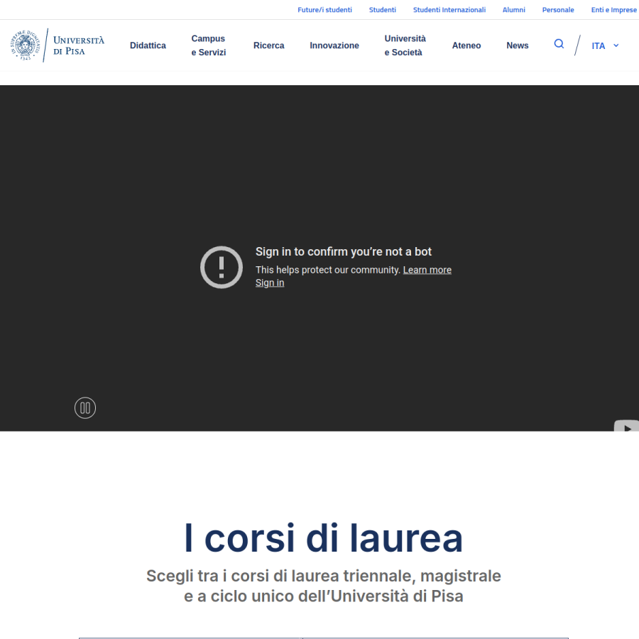 unipi.it homepage screenshot
