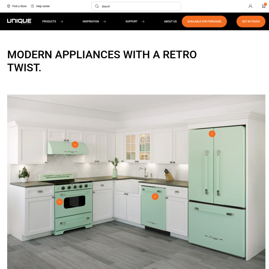 uniqueappliances.com homepage screenshot