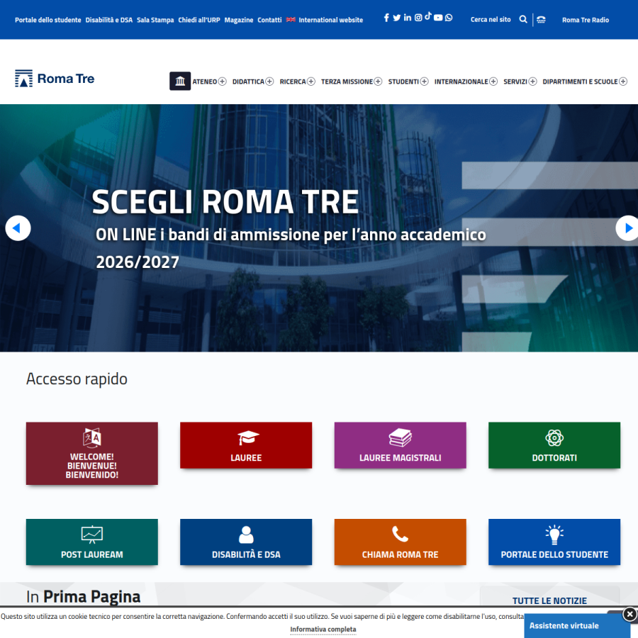 uniroma3.it homepage screenshot