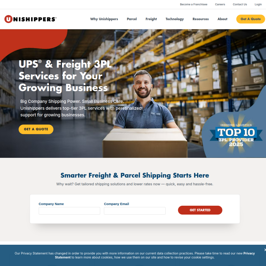 unishippers.com homepage screenshot